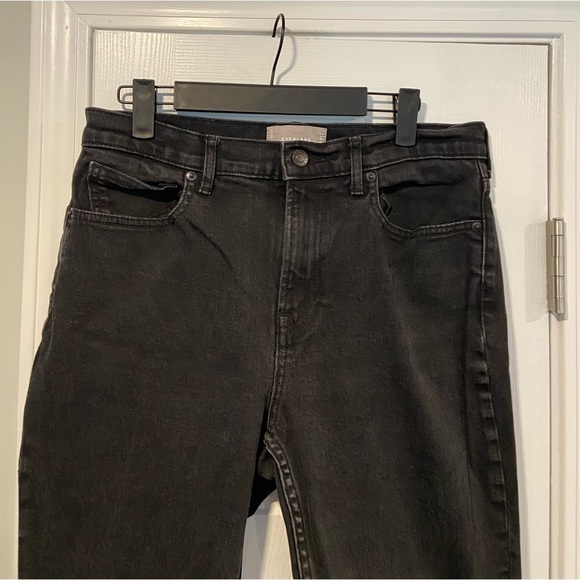 Everlane Size 30 Black Zip Up Stretch Cotton Denim Jeans Raw Hem Copped - Picture 2 of 13